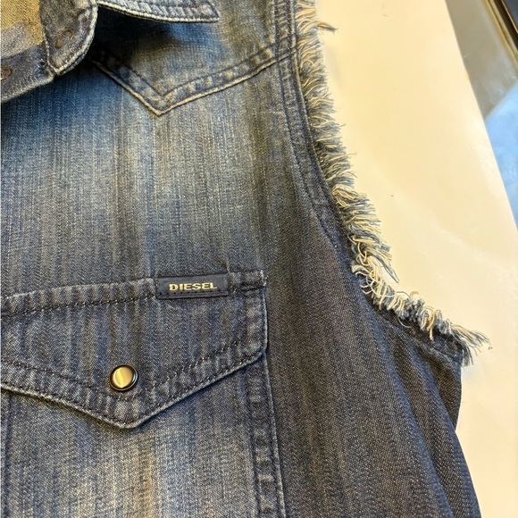 Diesel Denim Sleeveless Western Cotton Shirt Blue Button Down women's size Small - Picture 4 of 9